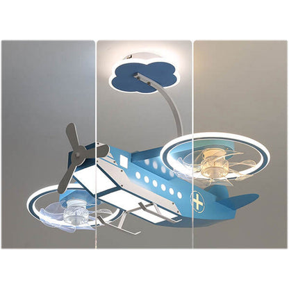 Creative Cartoon Aircraft Kids Flush Mount Ceiling Fan Light