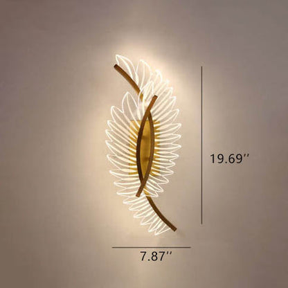Modern Acrylic Feather Gold Copper LED Wall Sconce Lamp