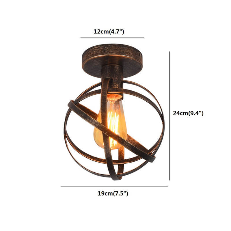 Vintage Wrought Iron Spherical  Cage 1-Light Semi-Flush Mount Ceiling Light