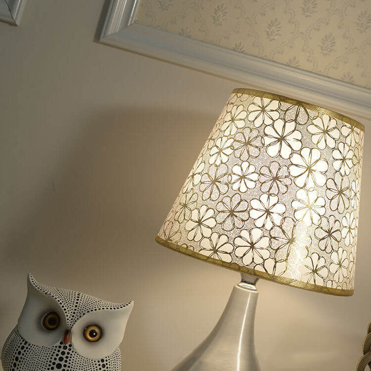 Simple Fabric Lampshade Silver Base 1-Light Table Lamp