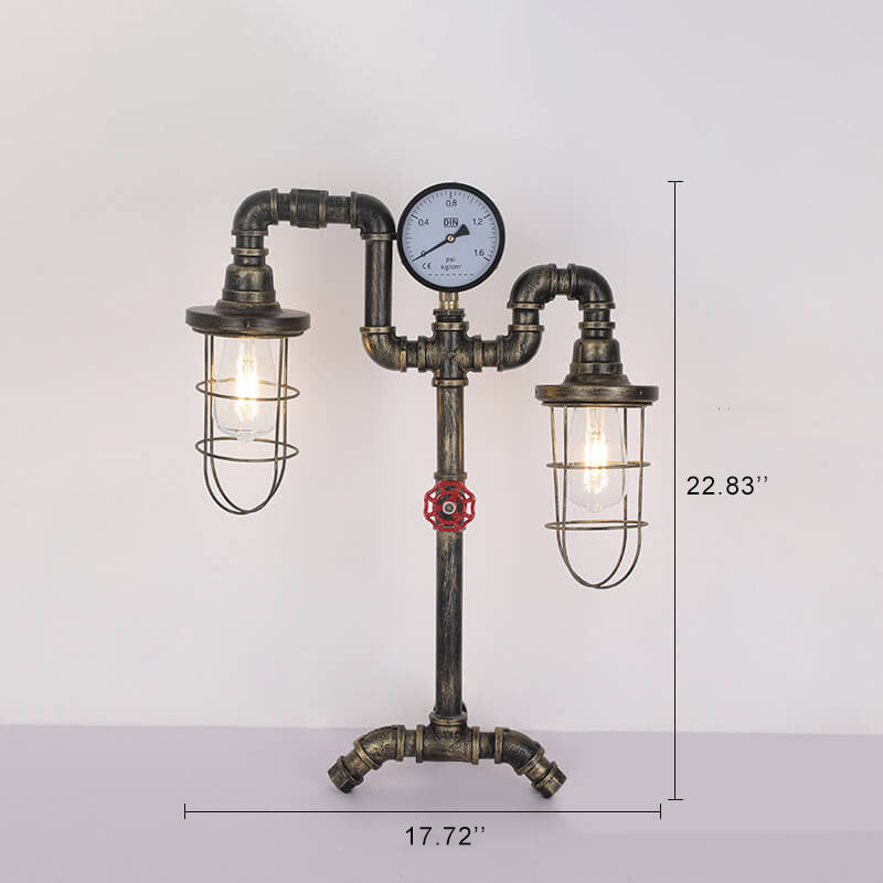 Industrial Vintage Wrought Iron Water Pipe 2-Light Table Lamp