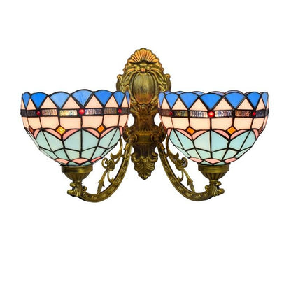 Tiffany Mediterranean Stained Glass 2-Light Wall Sconce