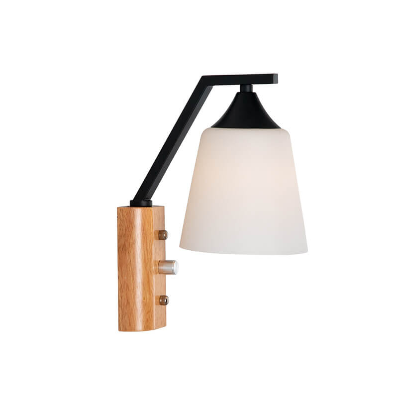 Modern Solid Wood Glass Bell Shade 1-Light Wall Sconce Lamp