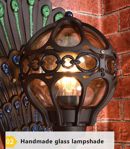 مصباح حائط خارجي مقاوم للماء بضوء واحد على شكل طاووس أوروبي عتيق 