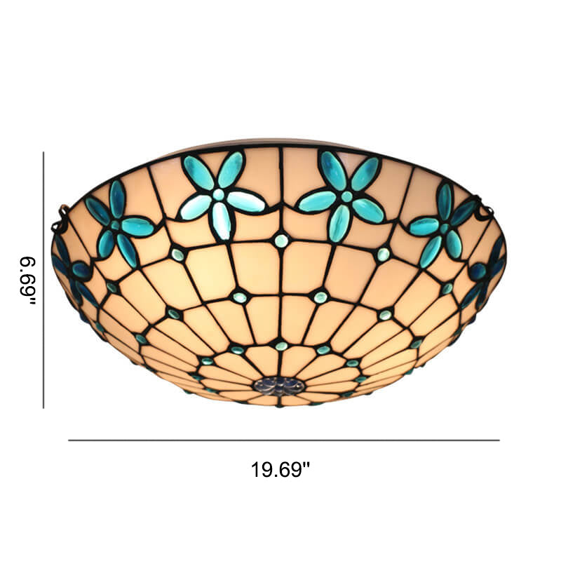 Tiffany Stained Glass Lilac Flower Bowl Shape 3/4 Light Flush Mount Ceiling Light