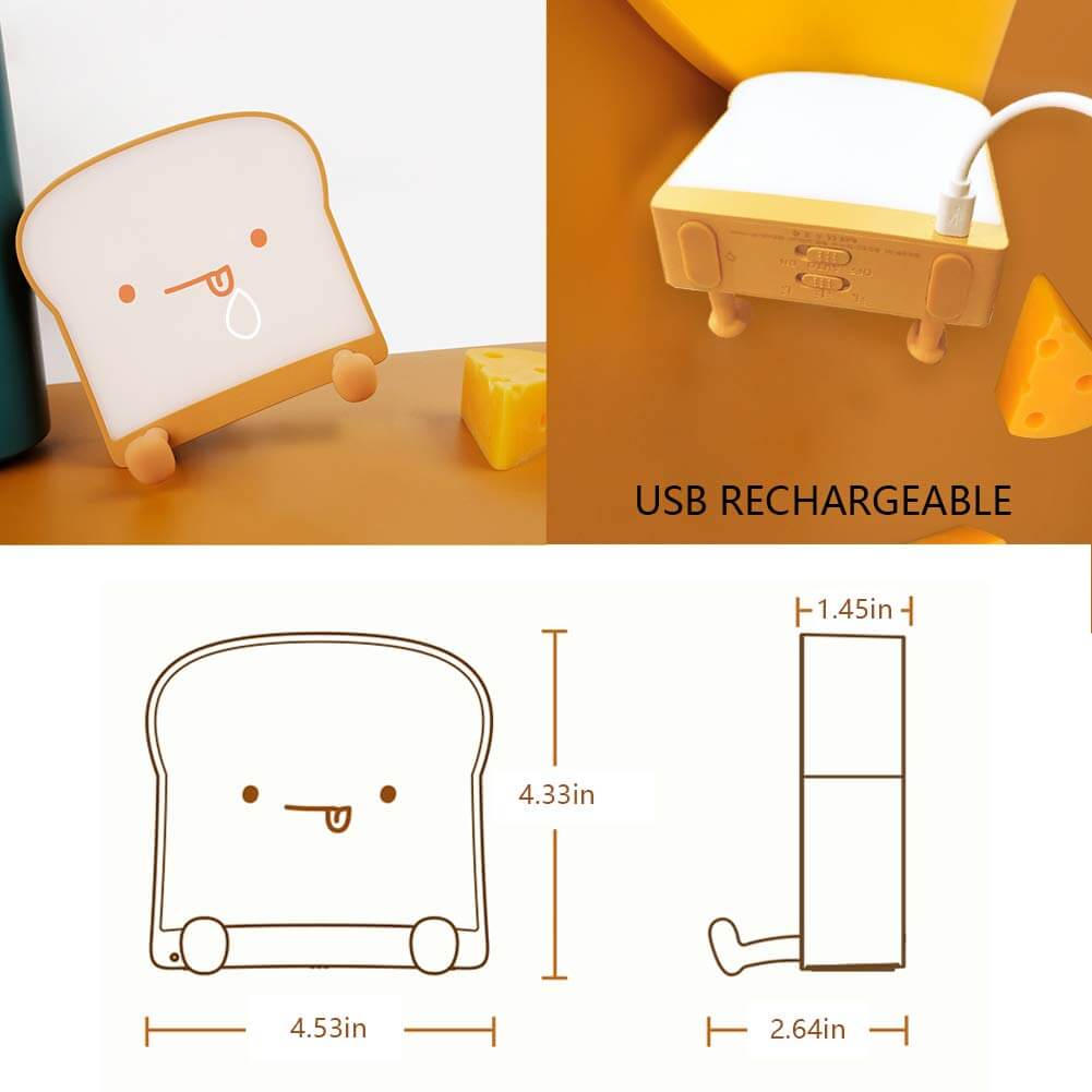 Cute Toast Bread Night Light USB Pat  Timer Bedside Bed Lamp