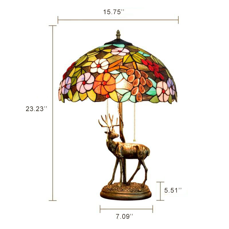 Tiffany Stained Glass Elk Base 2-Light Table Lamp