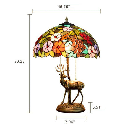 Tiffany Stained Glass Elk Base 2-Light Table Lamp