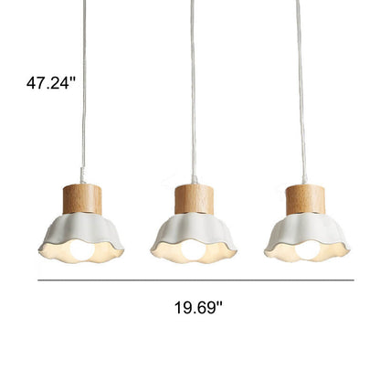 Nordic Solid Wood White Dome Shade 3-Light Chandelier