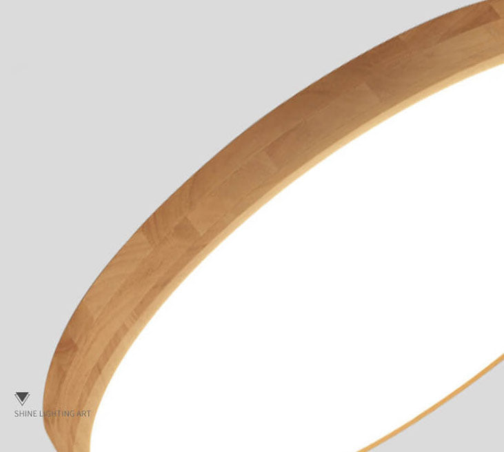 Nordic Solid Wood Round Ultra-Thin LED Flush Mount Ceiling Light