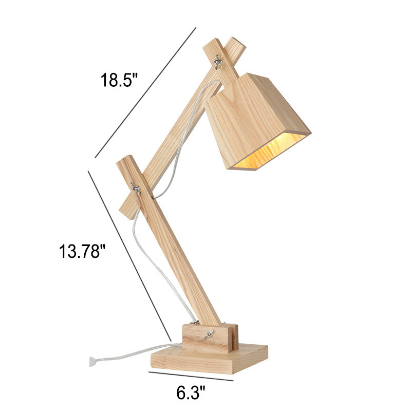 Industrial Vintage Solid Wood Cone Long Arm 1-Light Table Lamp