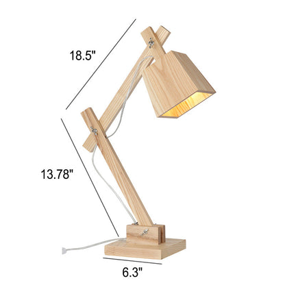 Industrial Vintage Solid Wood Cone Long Arm 1-Light Table Lamp