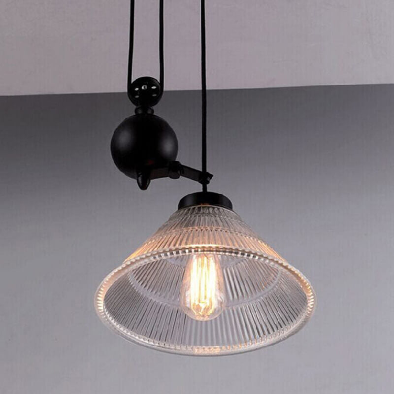 Industrial Glass Lampshade Retro Pulley 1-Light Pendant Light