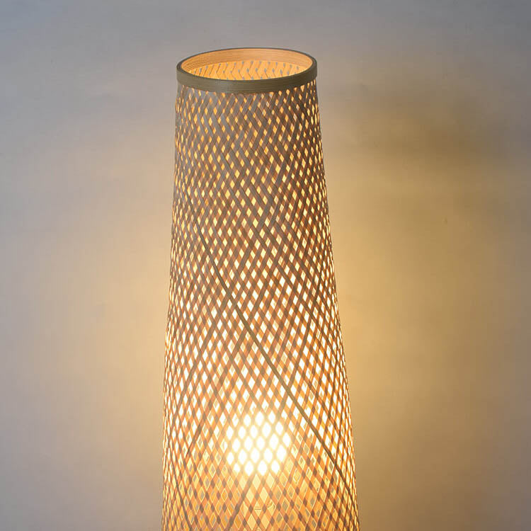 Modern Bamboo Weaving Column 1-Light LED Standing Floor Lamp