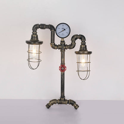 Industrial Vintage Wrought Iron Water Pipe 2-Light Table Lamp