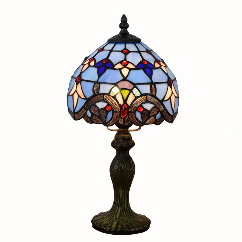 European Tiffany Blue Baroque Stained Glass 1-Light Table Lamp
