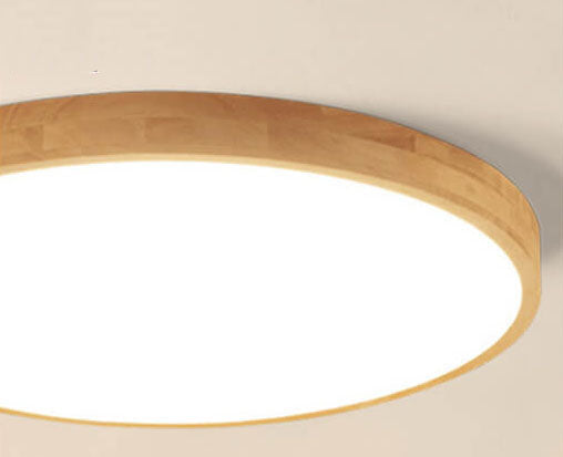 Nordic Solid Wood Round Ultra-Thin LED Flush Mount Ceiling Light