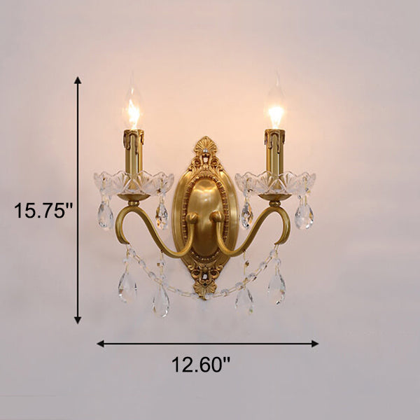 French Vintage Brass Crystal Candle Shade 1/2 Light Wall Sconce