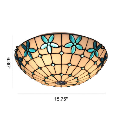 Tiffany Stained Glass Lilac Flower Bowl Shape 3/4 Light Flush Mount Ceiling Light