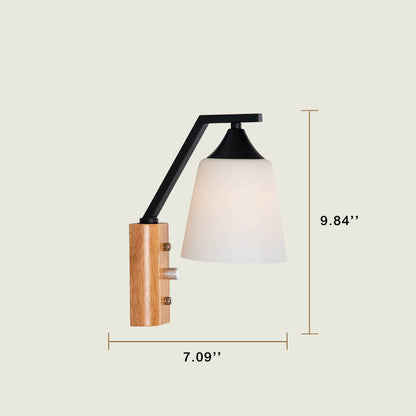 Modern Solid Wood Glass Bell Shade 1-Light Wall Sconce Lamp