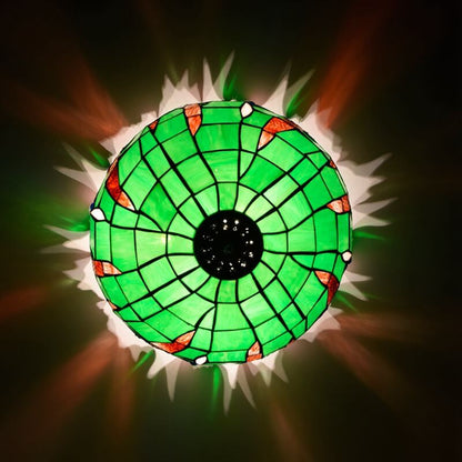 Tiffany Green Stained Glass Semi-Circular 3-Light Flush Mount Ceiling Light
