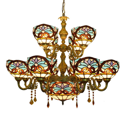 European Style Tiffany Love Baroque Stained Glass 15-Light Chandelier