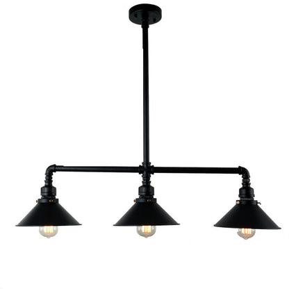 Vintage Industrial Water Pipe Pot Lid Shade 3-Light Chandelier