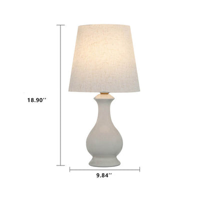 Modern Minimalist Fabric Shade White Ceramic 1-Light Table Lamp