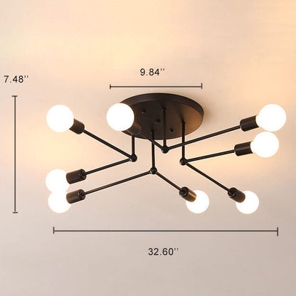 Industrial Concise Linear 6/8-Light Semi-Flush Mount Lighting