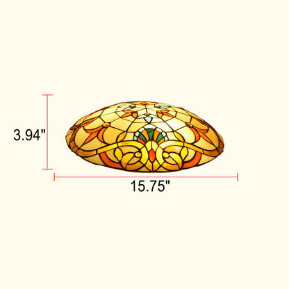 European Tiffany Baroque Round Stained Glass 2/3/4 Light Flush Mount Ceiling Light