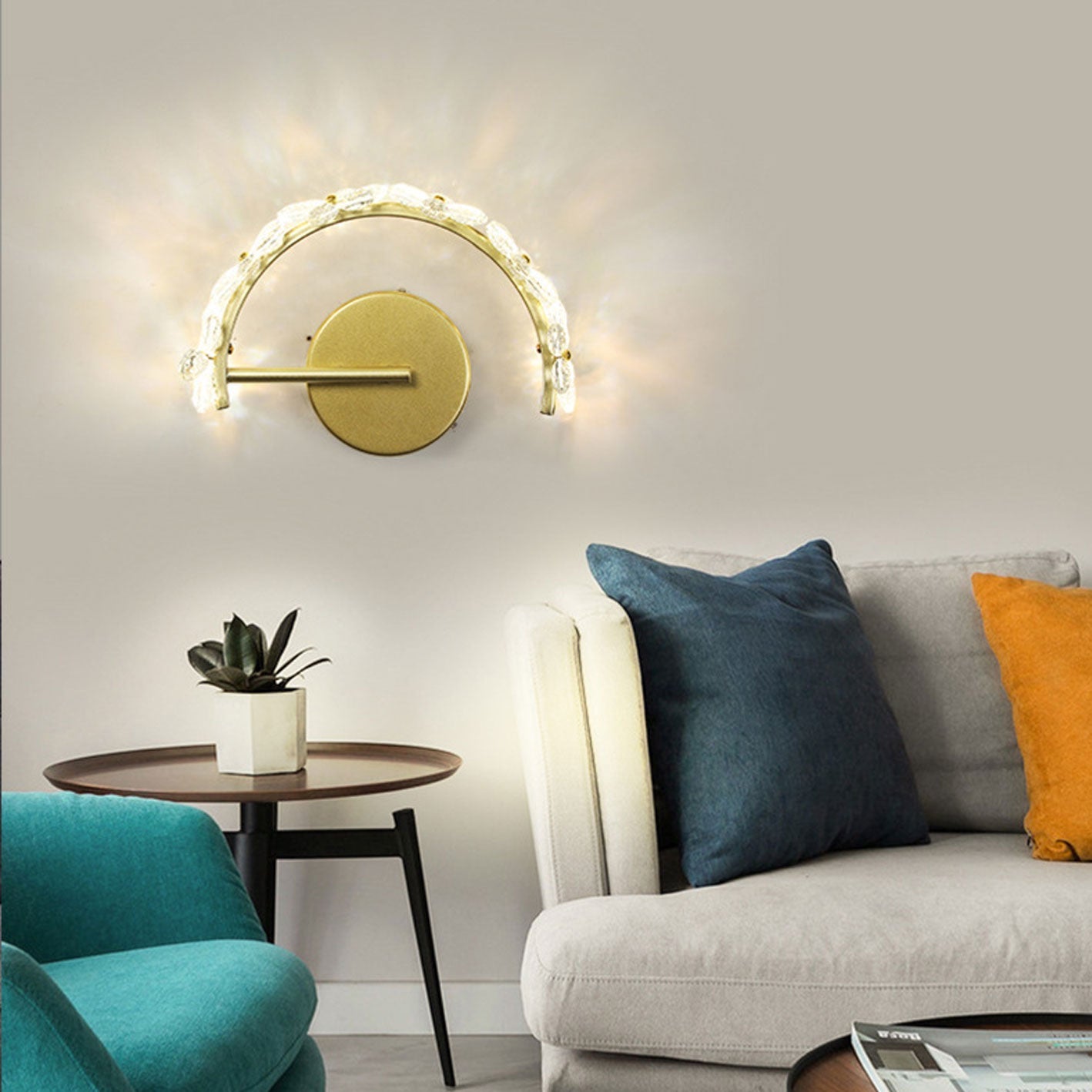 Nordic Gold Crystal Flower Half Circle  LED Wall Sconce Lamp