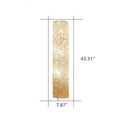 Minimalist Rattan Weaving Column Shaped 3-Light Standing Floor Lamp