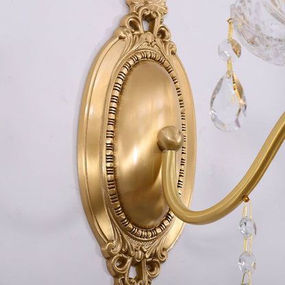 French Vintage Brass Crystal Candle Shade 1/2 Light Wall Sconce