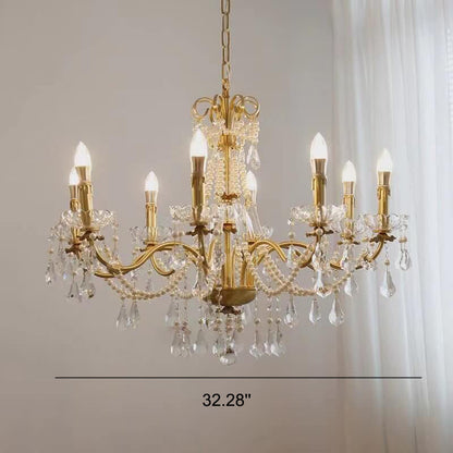 Modern Luxury Candelabra Pearl Crystal Brass 6/8 Light Chandelier