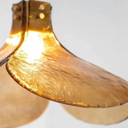 Vintage Amber Glass Floral Brass 1-Light Pendant Light