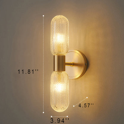 Modern Diamond Textured Glass Brass 2-Light Wall Sconce Lamp