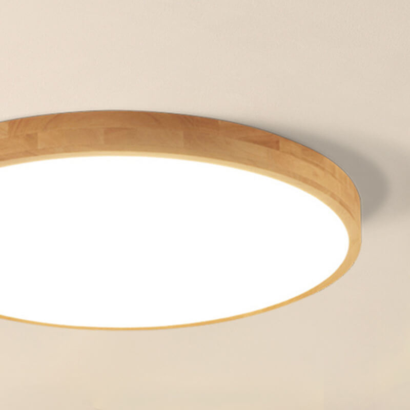 Nordic Solid Wood Round Ultra-Thin LED Flush Mount Ceiling Light