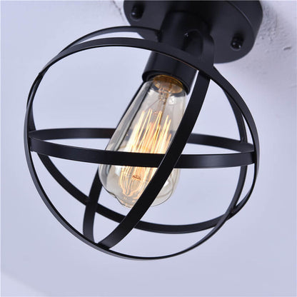 Vintage Wrought Iron Spherical  Cage 1-Light Semi-Flush Mount Ceiling Light