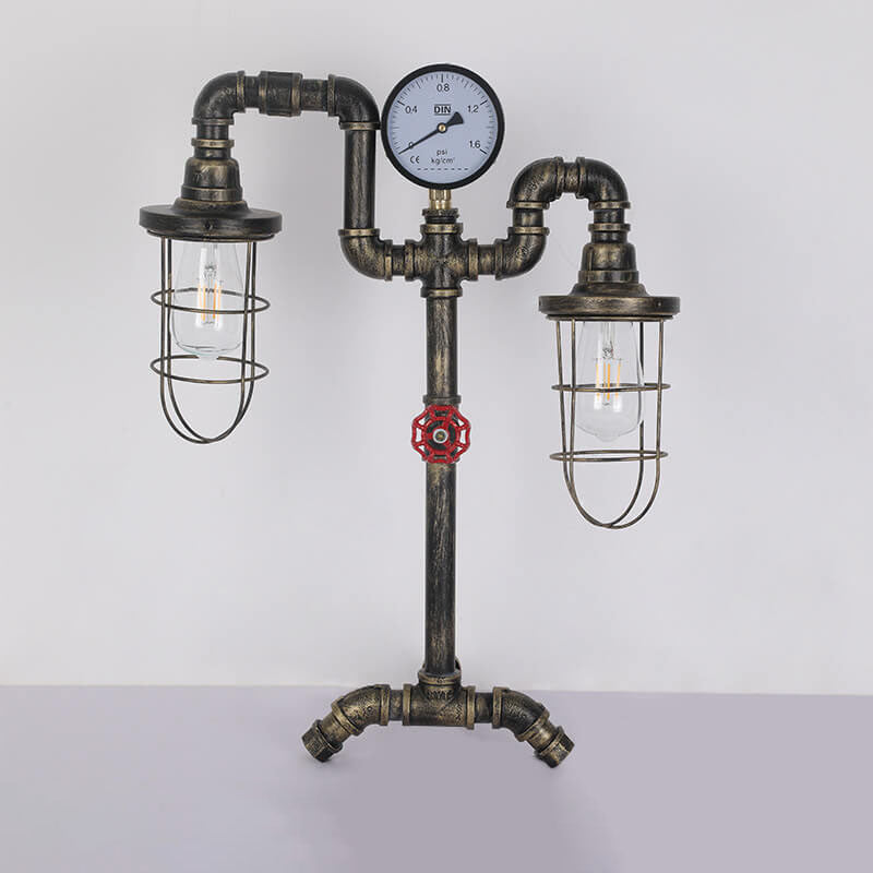 Industrial Vintage Wrought Iron Water Pipe 2-Light Table Lamp