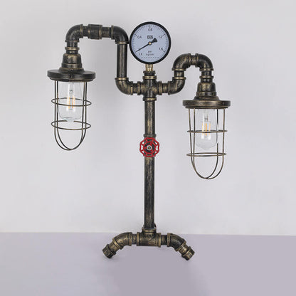 Industrial Vintage Wrought Iron Water Pipe 2-Light Table Lamp