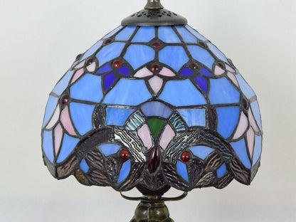 European Tiffany Blue Baroque Stained Glass 1-Light Table Lamp