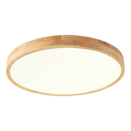 Nordic Solid Wood Round Ultra-Thin LED Flush Mount Ceiling Light