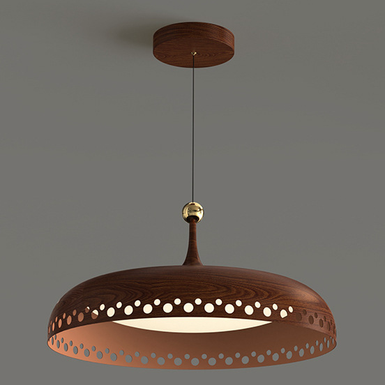 Modern Transitional Iron Faux Woodgrain Acrylic Round LED Pendant Light For Bedroom