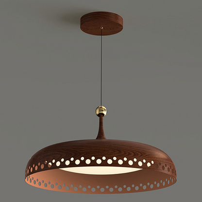 Modern Transitional Iron Faux Woodgrain Acrylic Round LED Pendant Light For Bedroom