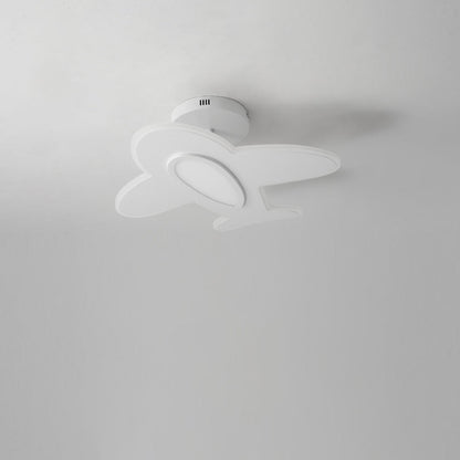 Contemporary Creative Airplane Wood Iron LED Semi-Flush Mount Ceiling Light For Bedroom