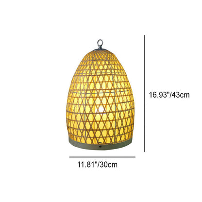 Vintage Chinese Bamboo Weaving Parchment Oval 1-Light Standing Floor Lamp