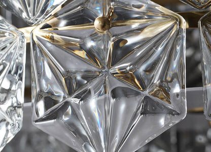 Modern Snowflake Glass Round Brass 4-Light Flush Mount Ceiling Light
