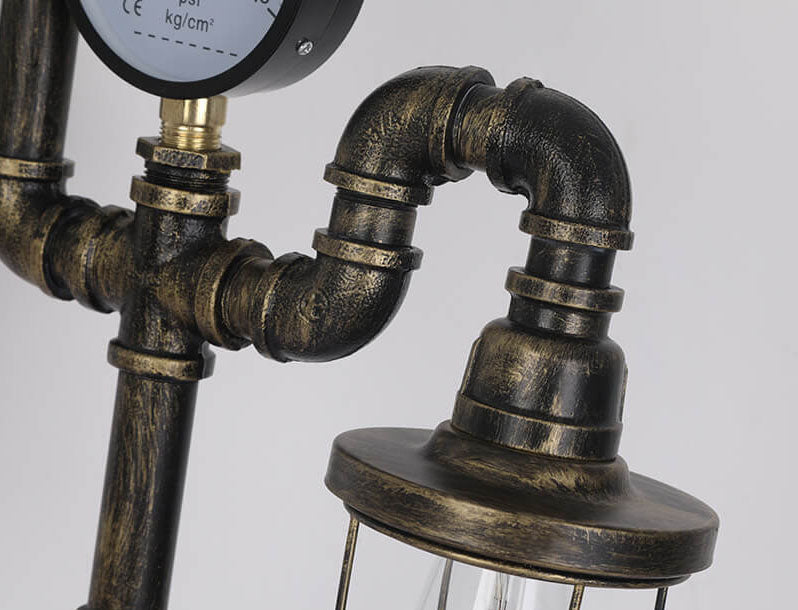 Industrial Vintage Wrought Iron Water Pipe 2-Light Table Lamp