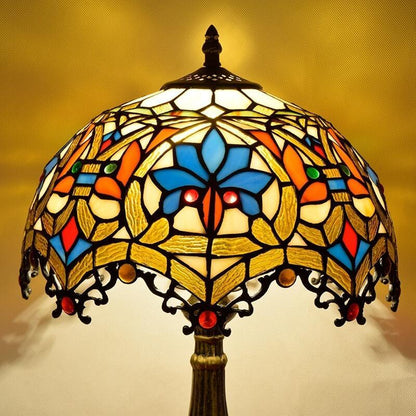 Tiffany Stained Glass European Flower 1-Light Table Lamp