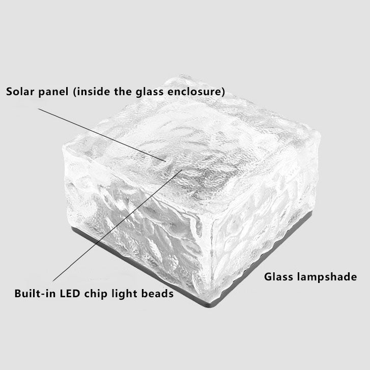 Solar LED Ice Brick Waterproof Glass Ground Light Garden Light